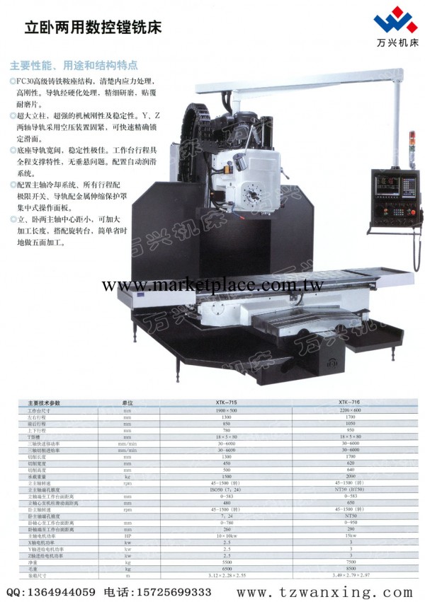 供應XTK715 XTK716立臥兩用數控鏜銑床 數控銑床 廠價直銷工廠,批發,進口,代購