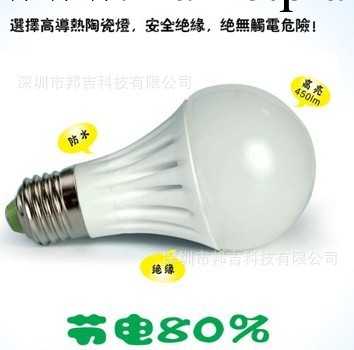 邦吉 7w led陶瓷球泡燈泡e27螺旋螺口 大功率高亮高品質特價產品工廠,批發,進口,代購