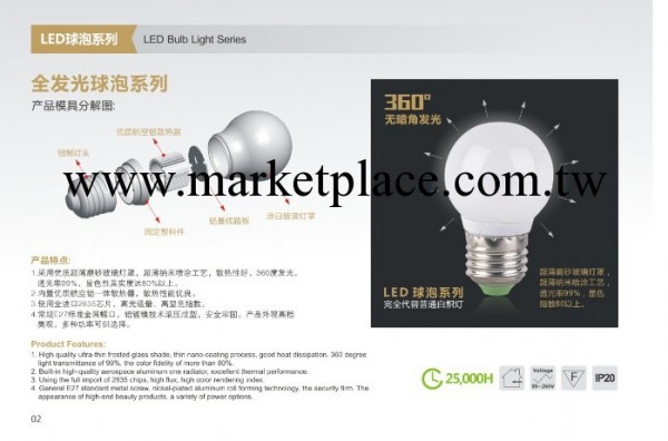 LED球泡球形燈泡 360度全發光型2w、3w、4w工廠,批發,進口,代購