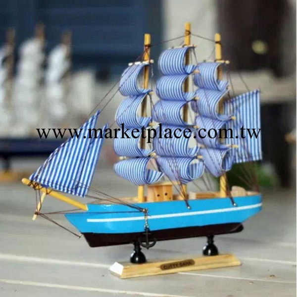 地中海風格24CM藍白帆船模型擺件 實木手工一帆風順擺件裝飾工廠,批發,進口,代購