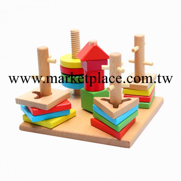 多彩智慧拼盤動物五柱套柱合形狀配對益智積木制玩具形狀積木解鎖批發・進口・工廠・代買・代購
