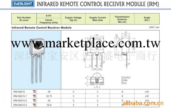供應紅外線接收頭IRM-8601S(圖)工廠,批發,進口,代購