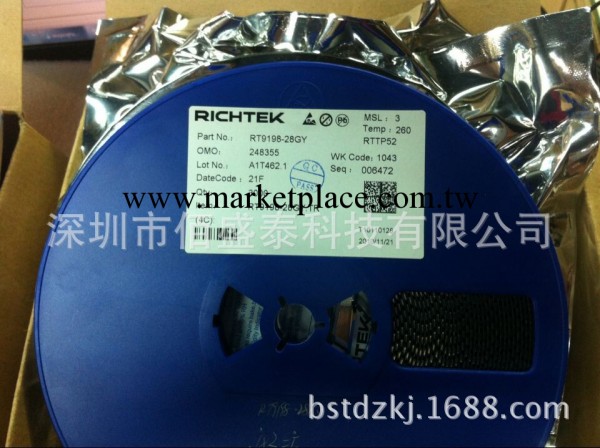 特價RICHTEK RT9198-28GY全新原裝 SC-82 穩壓IC 電子元器件配套工廠,批發,進口,代購