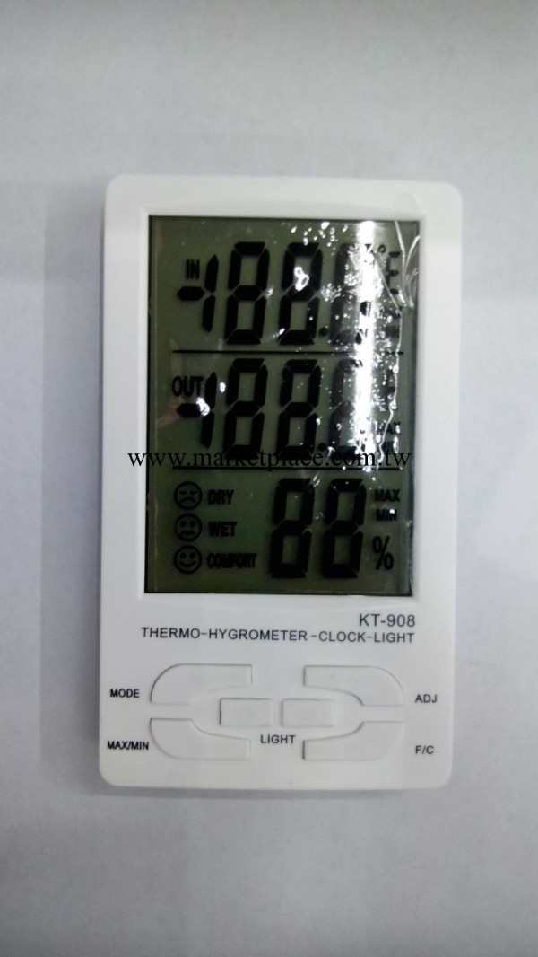 溫濕度計數字顯示帶時鐘 鬧鐘 日期 燈光 天氣預報示意圖KT-908工廠,批發,進口,代購