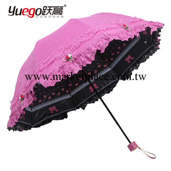 2014新款雙層蕾絲黑膠防紫外線遮陽傘防曬太陽傘時尚雨傘批發工廠,批發,進口,代購