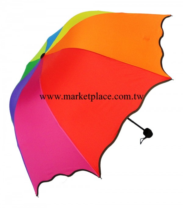 彩虹傘波浪邊蘑菇特價三折疊遮陽晴雨傘廣告傘定製定做logo印刷字工廠,批發,進口,代購