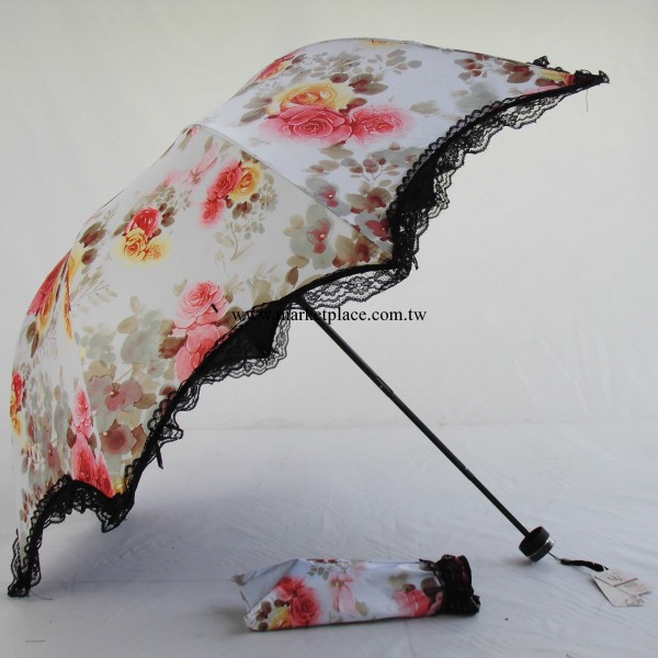 海倫牌晴雨傘荷葉邊8K拱形水墨畫牡丹時尚遮陽傘 蕾絲花紋邊工廠,批發,進口,代購