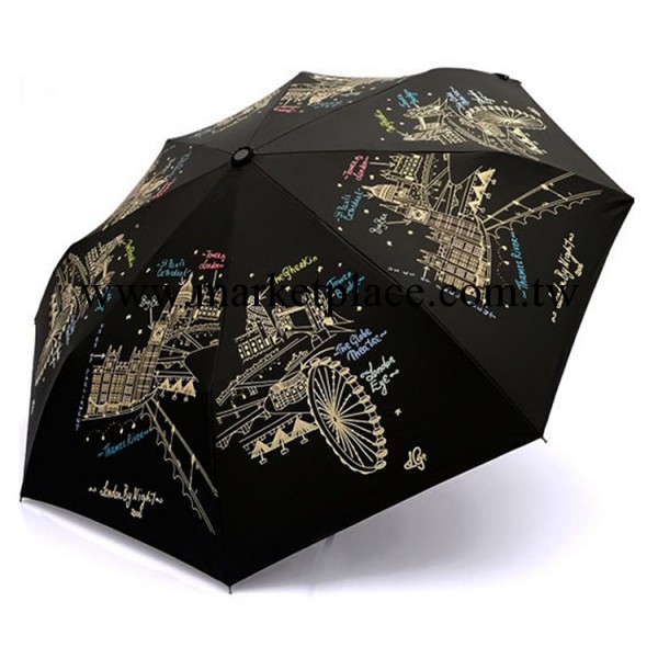 倫敦夜景三折全自動折疊雨傘遮陽傘黑膠超強防曬50+雨傘批發 代發工廠,批發,進口,代購