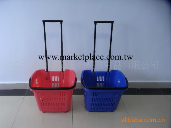 廠傢直銷拉桿式購物籃，帶兩輪子，可依客戶要求做顏色及絲印商標批發・進口・工廠・代買・代購