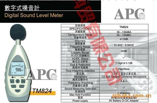 數字式噪音計TM824/數字式分貝機/天津噪音計工廠,批發,進口,代購