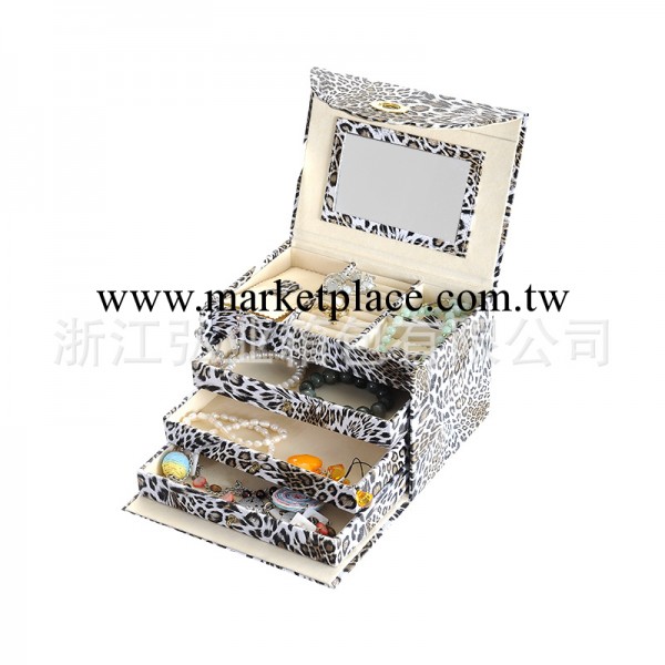2014熱賣新款進口白底豹紋pu皮首飾珠寶箱多層手提化妝箱一件代發工廠,批發,進口,代購