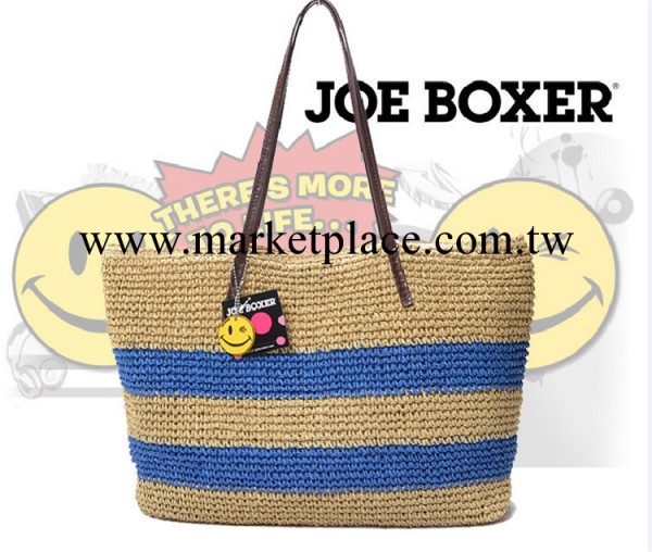新款歐美JOEBOXER夏天女包大容量單肩草編包條紋編織沙灘包工廠,批發,進口,代購