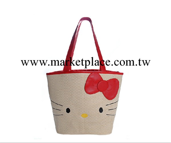 2014新款春夏編織單肩女包可愛HelloKitty休閒草編沙灘包工廠,批發,進口,代購
