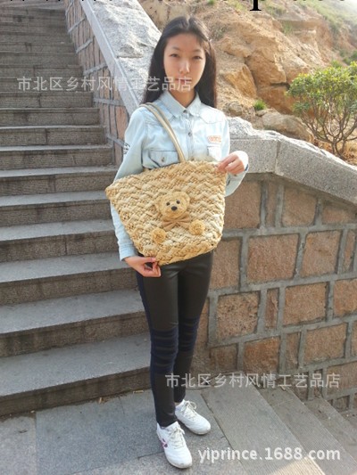 波浪熊/鄉村風情/植物手工藝制品/歐美日韓原單/編織包/草編包工廠,批發,進口,代購