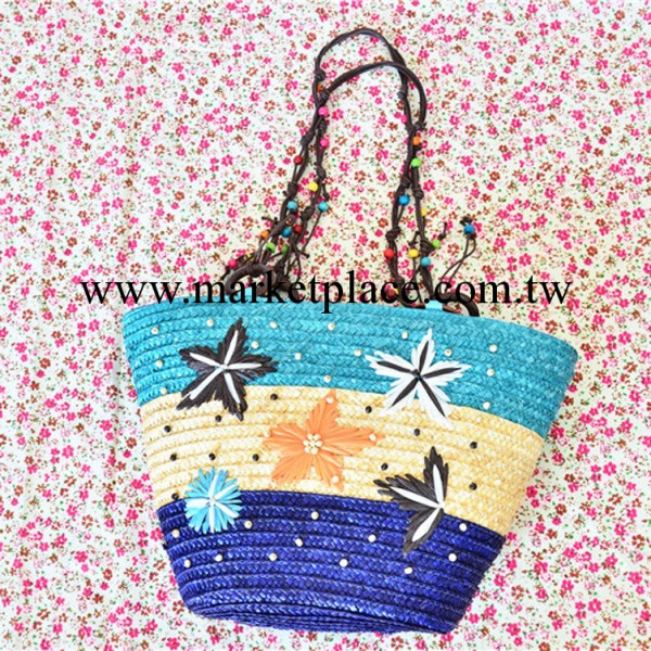 美包隆 草編包 夏季必備沙灘包 日系繡珠編織包包女工廠,批發,進口,代購