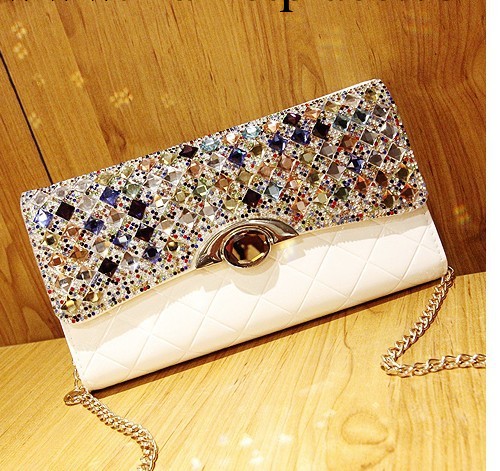 新款時尚女士手包歐美名媛宴會手拿包牛皮真皮彩鉆單肩斜挎包工廠,批發,進口,代購