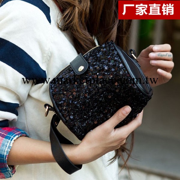 新款韓版女包單肩斜跨包亮片小包手拿地雷包圓筒女士包廠傢批發工廠,批發,進口,代購