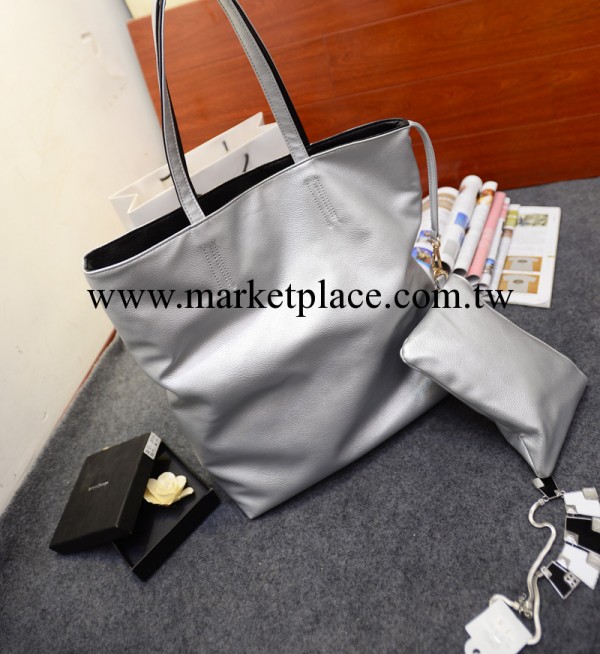 歐美簡約單肩包女女士金銀色手提大包子母包購物袋 正反兩用包工廠,批發,進口,代購