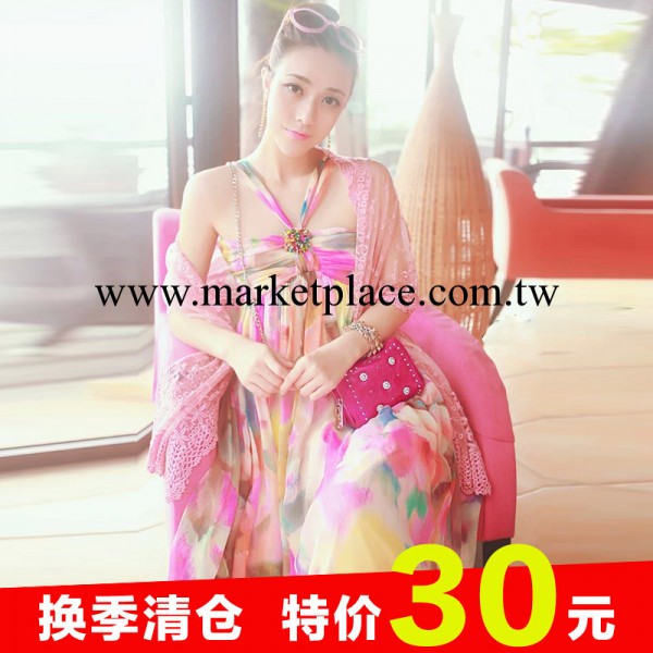 菁菁同款2014夏款女裝 韓版花朵連衣裙吊帶裙大擺裙 吊帶長裙1031工廠,批發,進口,代購