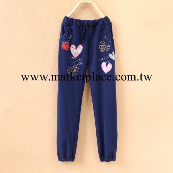736批發rough2014秋冬新款女褲子 藍色桃心長褲子 刺繡女式休閒褲工廠,批發,進口,代購