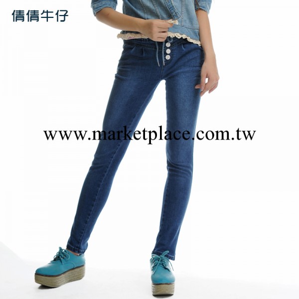 2014秋季爆款女式松緊頭牛仔褲 韓版女中腰直筒牛仔褲 顯瘦牛仔褲工廠,批發,進口,代購