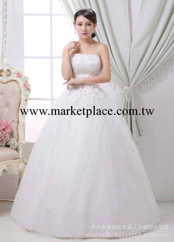 2014新款婚紗禮服白色婚紗新娘高檔韓版時尚綁帶抹胸蕾絲婚紗工廠,批發,進口,代購