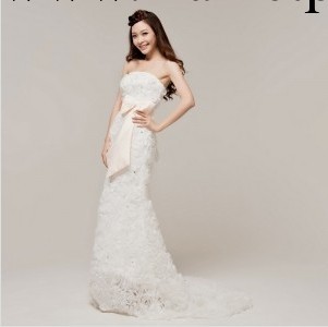 魚尾修身婚紗 韓版蕾絲花朵抹胸結婚禮服 2014最新款小拖尾婚紗工廠,批發,進口,代購