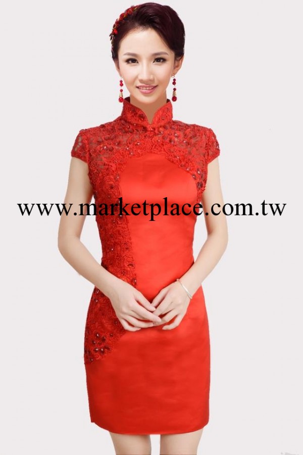 富茵娜2014新款紅色改良短款旗袍新娘禮服旗袍 結婚敬酒服工廠,批發,進口,代購