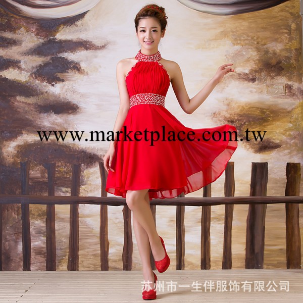 2014新款婚紗禮服 新娘紅色敬酒服韓版時尚短款結婚小禮服晚裝工廠,批發,進口,代購