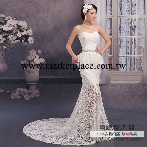 2014年新款豪華拖尾婚紗 抹胸魚尾婚紗 水溶蕾絲收腰顯瘦婚紗禮服批發・進口・工廠・代買・代購