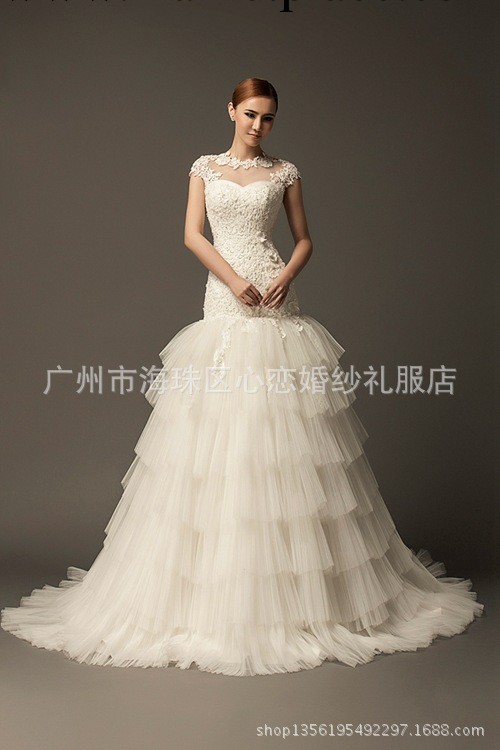 定制歐美高檔婚紗禮服  2014新款復古短袖婚紗批發 修身魚尾婚紗批發・進口・工廠・代買・代購