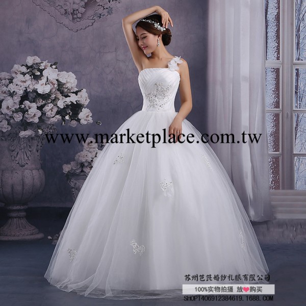 2014婚紗禮服新款 韓版單肩修身綁帶大碼新娘齊地婚紗工廠,批發,進口,代購