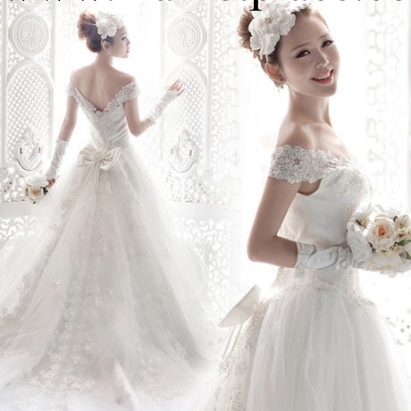 婚紗禮服2014新款 公主透明包肩一字肩婚紗 修身魚尾拖尾婚紗韓版工廠,批發,進口,代購