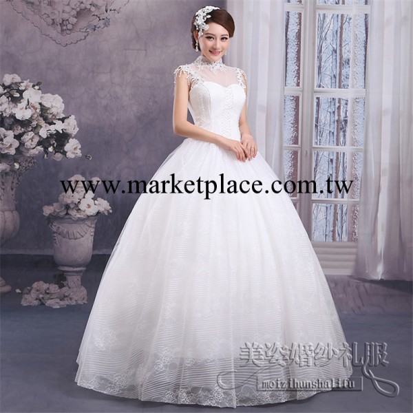 2014新款新娘禮服韓版復古高領蕾絲包肩齊地蓬蓬裙綁帶婚紗批發・進口・工廠・代買・代購