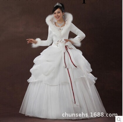 批發供應2014新款新娘婚紗禮服韓版冬裝冬季婚紗長袖甜美加棉紅色批發・進口・工廠・代買・代購