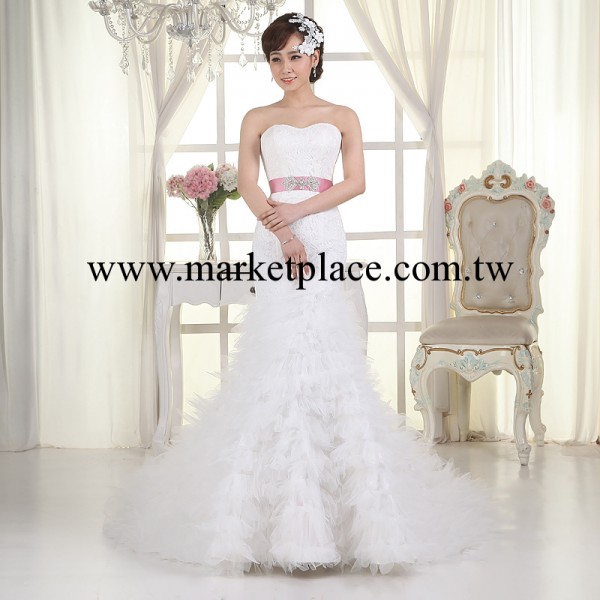 2014最新款熱賣抹胸長拖尾韓版公主魚尾鉆白色婚紗禮服 新娘結婚工廠,批發,進口,代購