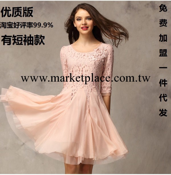 2014新款夏季歐美女裝一件代發 雪紡連衣裙 歐洲站大碼蕾絲中長裙工廠,批發,進口,代購