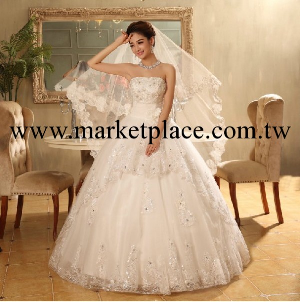 新娘時尚2014新款抹胸婚紗禮服深V領鉆蕾絲綁帶中腰孕婦婚紗工廠,批發,進口,代購