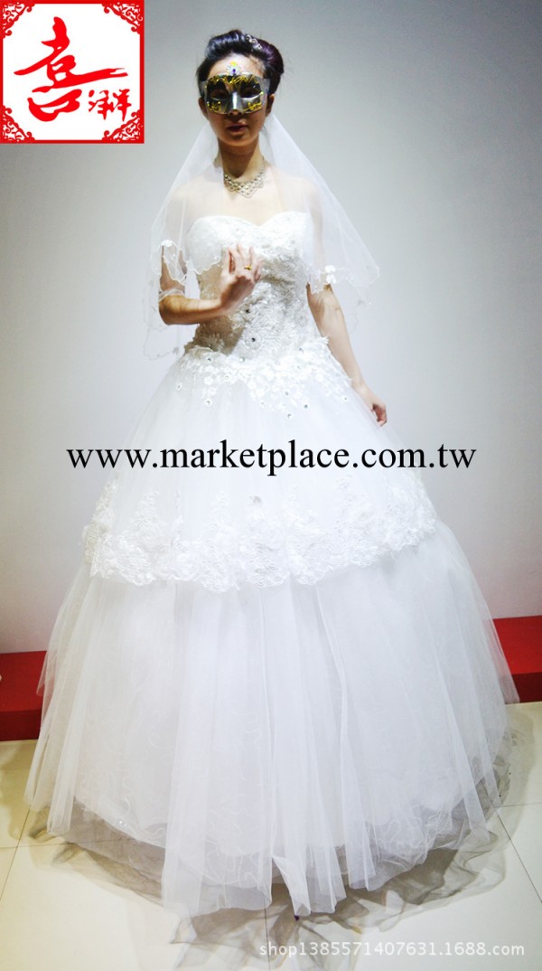 新款韓版抹胸鑲鉆蕾絲修身顯瘦蕾絲邊優雅婚紗時尚新娘 批發批發・進口・工廠・代買・代購