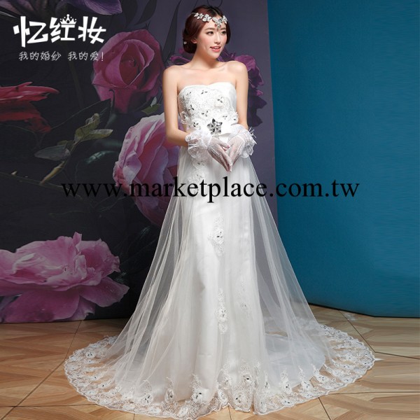 2014春季新款婚紗 收腰魚尾抹胸型 優雅鉆飾蕾絲綁帶中腰H13865工廠,批發,進口,代購