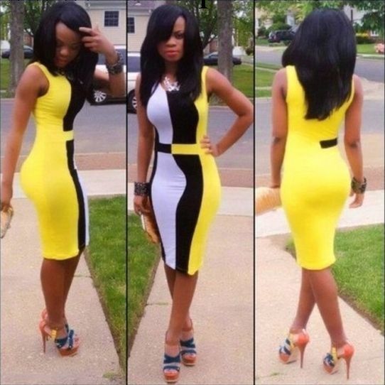 最新爆款!2014歐美性感時尚黃色拼接連衣裙 Sexy Bodycon Dress工廠,批發,進口,代購