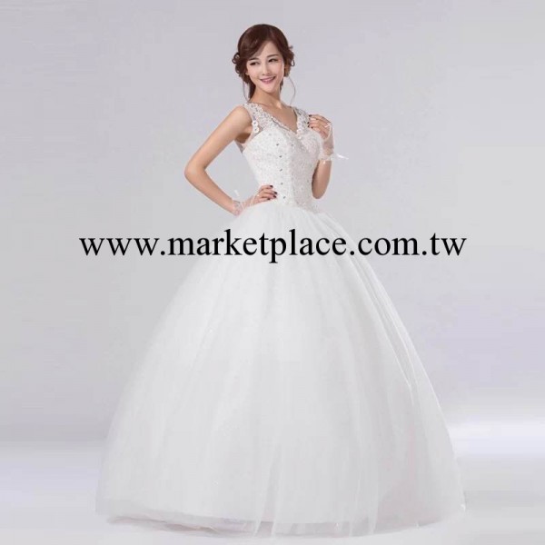 新款2014韓版白色蕾絲復古齊地綁帶大碼顯瘦鑲鉆新娘婚紗工廠,批發,進口,代購
