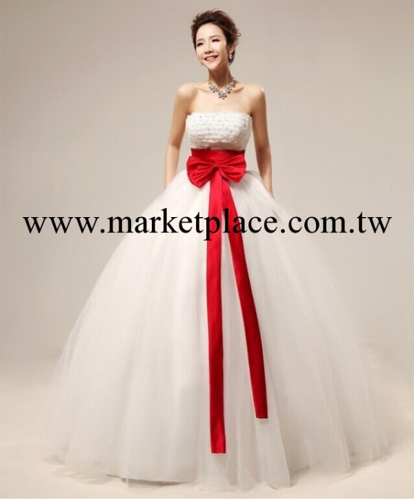 2014新款甜美紅色大蝴蝶結婚紗 齊地蓬蓬抹胸新娘婚紗禮服工廠,批發,進口,代購