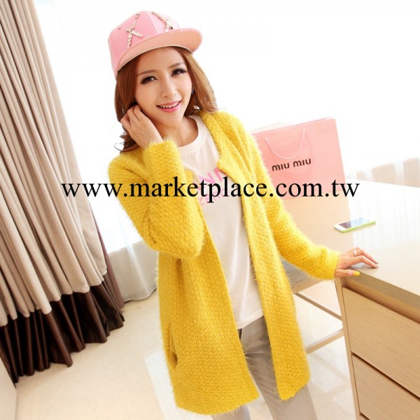 0825 2014秋裝新款女式純色針織開衫中長款韓版長袖修身開衫外套工廠,批發,進口,代購