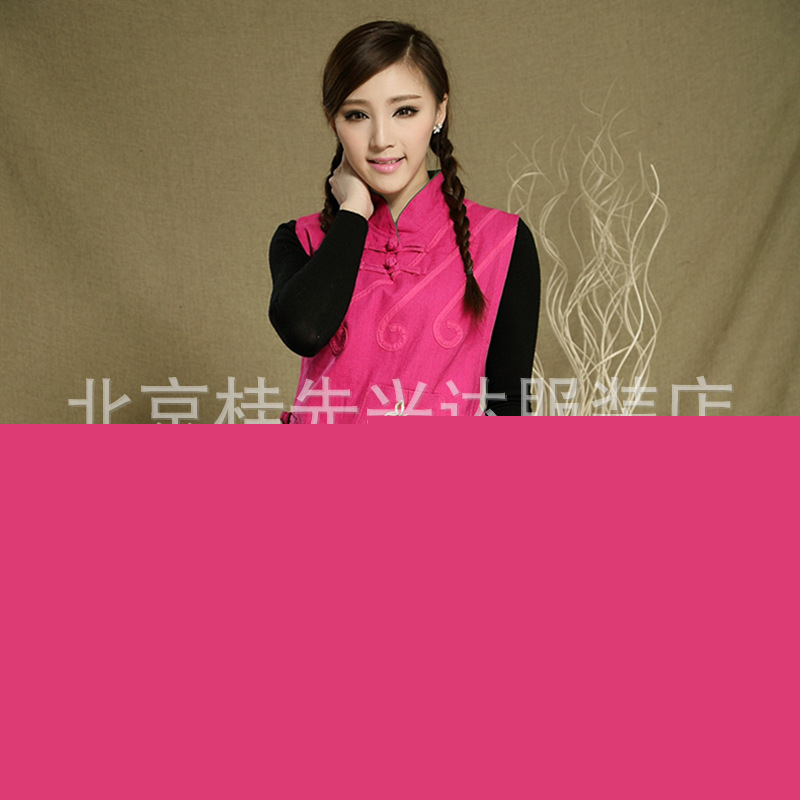 2014春季新款棉麻民族風中式盤扣馬甲休閒刺繡女裝時尚上衣工廠,批發,進口,代購