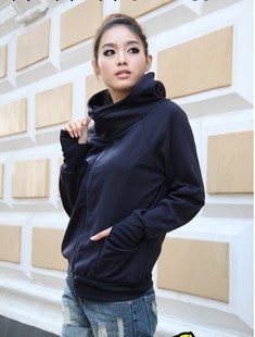 2014新款韓版女裝 修身抓絨拉鏈連帽開衫 套手指衛衣外套女工廠,批發,進口,代購