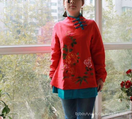 2011原創設計女裝民族風中國風繡花泡泡袖加厚上襯衫上衣批發・進口・工廠・代買・代購