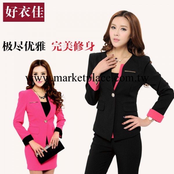夏季修身套裝女裝韓版時尚白領女工服套裝長袖拼接袖女職業裝 夏工廠,批發,進口,代購