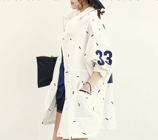 韓國秋裝新品 數字小胡子印花 女式寬松大碼風衣外套女批發・進口・工廠・代買・代購