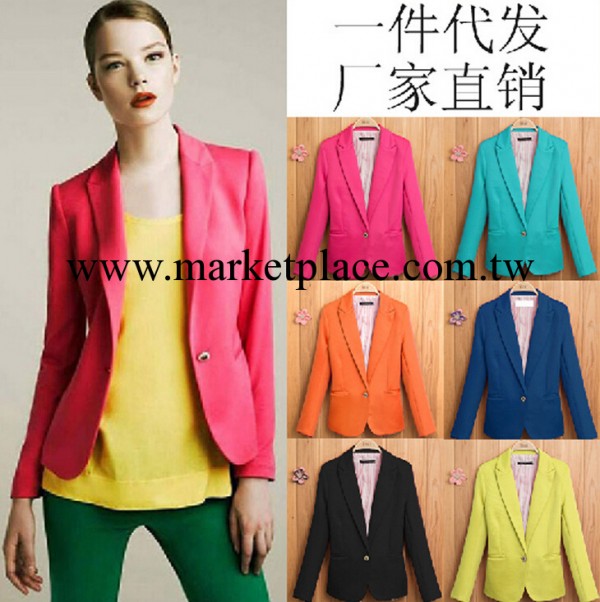 廠傢直銷糖果色一粒扣小西裝女外套修身西服長袖上衣外套一件起批工廠,批發,進口,代購